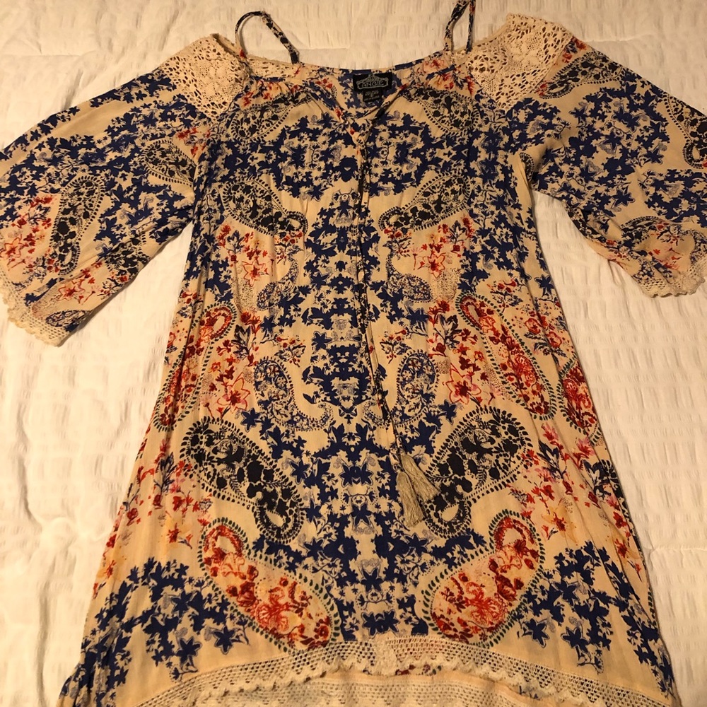 Off the shoulder boho dress.